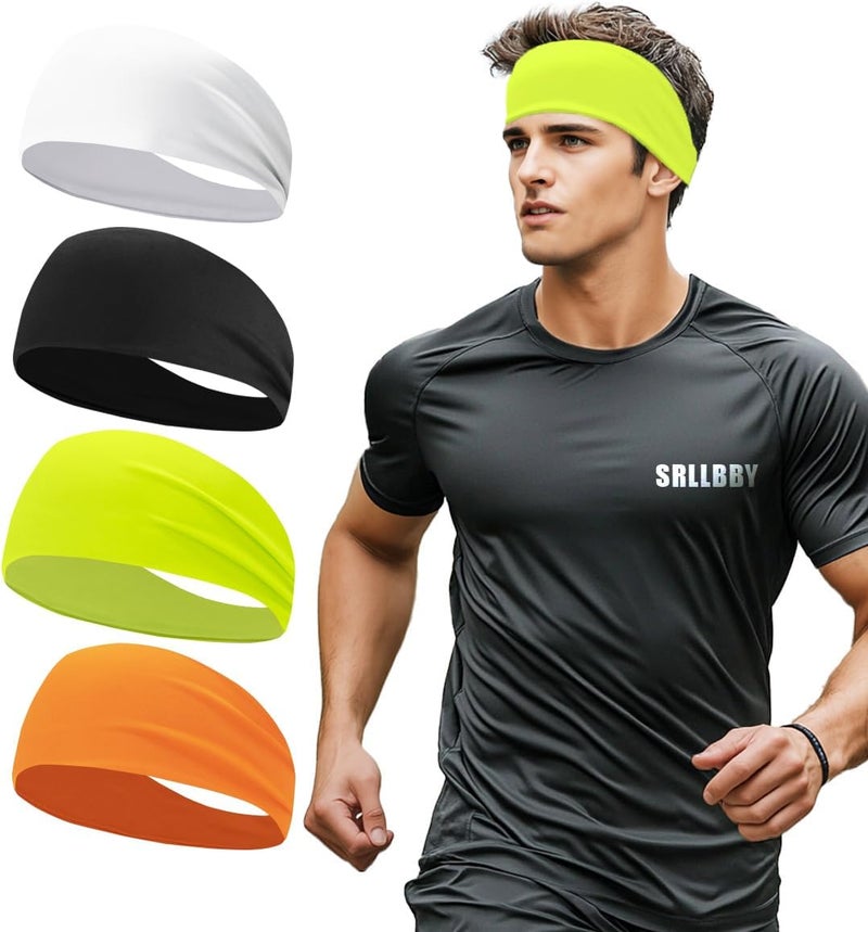 SRLLBBY 4 PCS Double-Layer Workout Headbands, Stretchy Sports Sweatband for Men and Womem, Sweat Wicking Hairbands for Running - Image 1